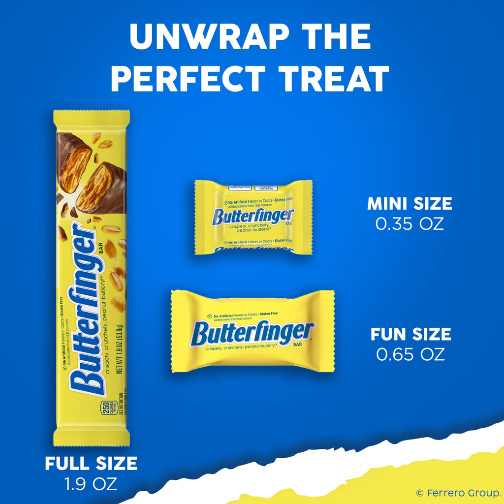 Butterfinger Fun Size Halloween Candy Bars, Chocolate-y Peanut-Buttery, Halloween Candy Bulk Individually Wrapped, Ghost Bag, 10.2 oz