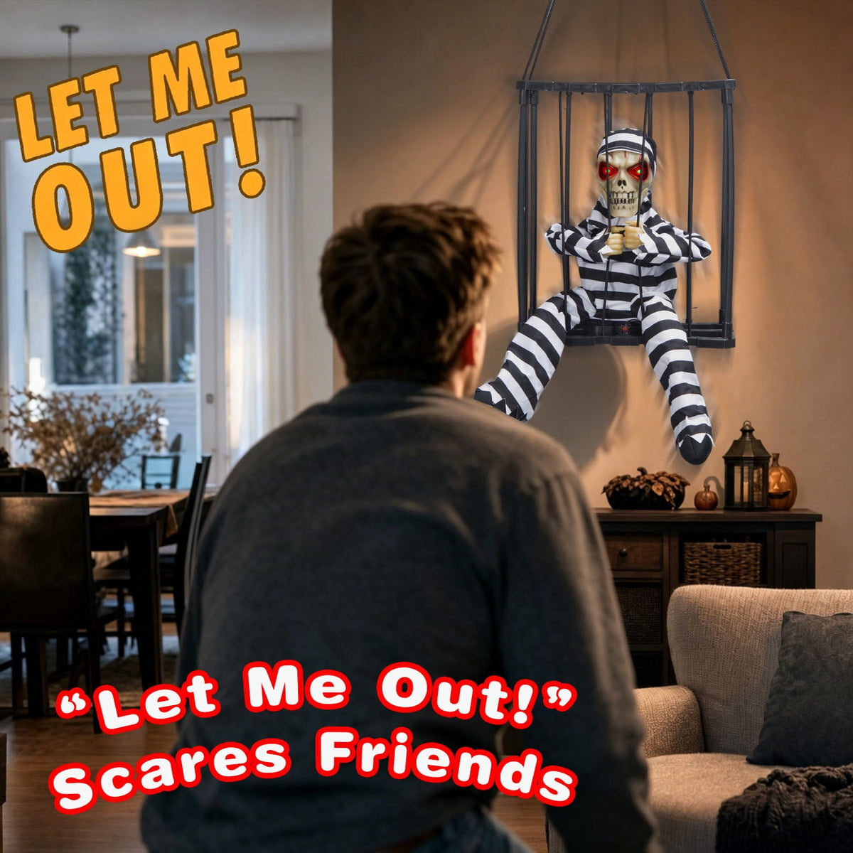 Magotan Screaming Animated Halloween Decorations, Outdoor Indoor Hanging Spooky Halloween Decoration, Scary Ghost Cage with Motion Sensor