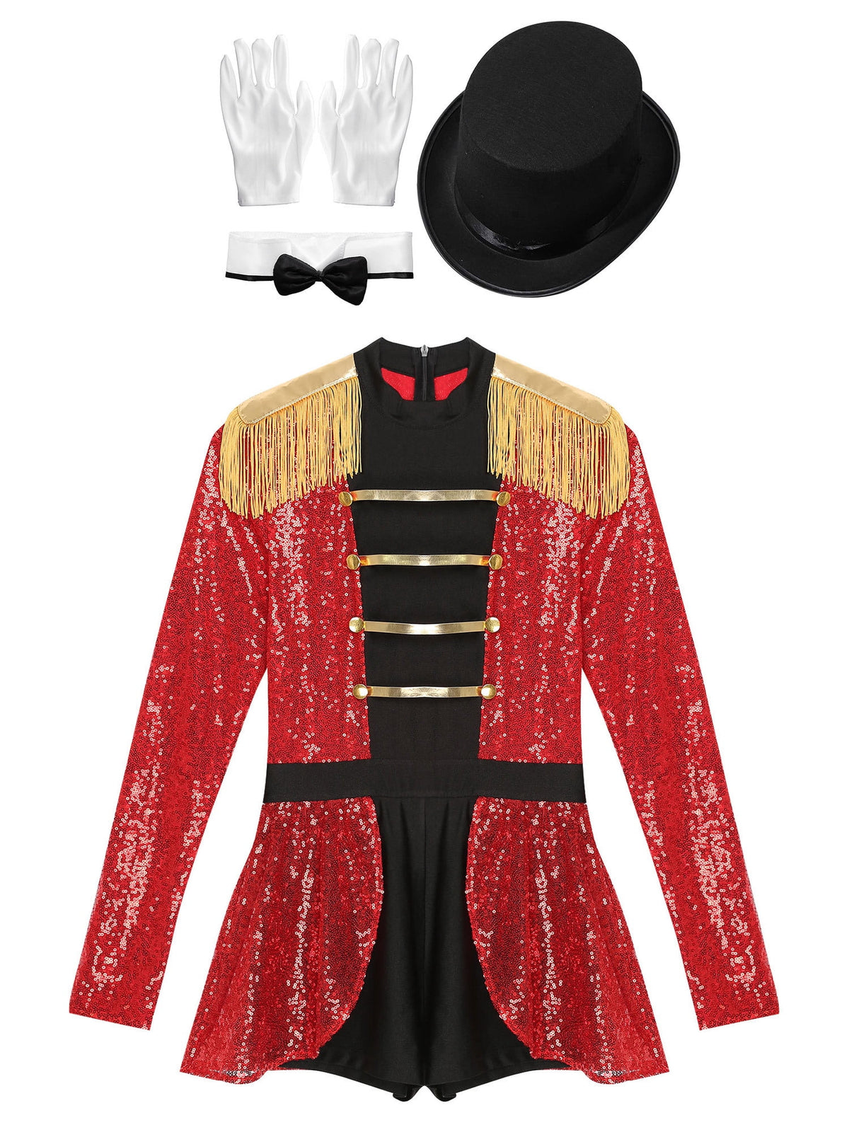 iiniim Womens Ringmaster Costume Circus Ring Leader Outfit Master Lion Tamer Fancy Bodysuit Black S