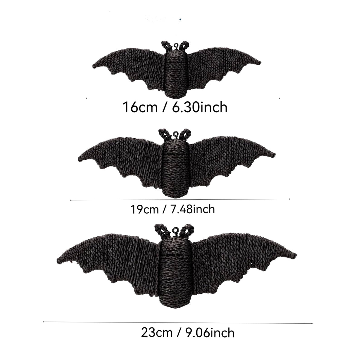 GoLucid Halloween Woven Bat Wall Decoration 3 Pack, Handcraft Rattan Bat Hanging Ornament Set 6.3" 7.48" 9.06", Indoor Outdoor Decor