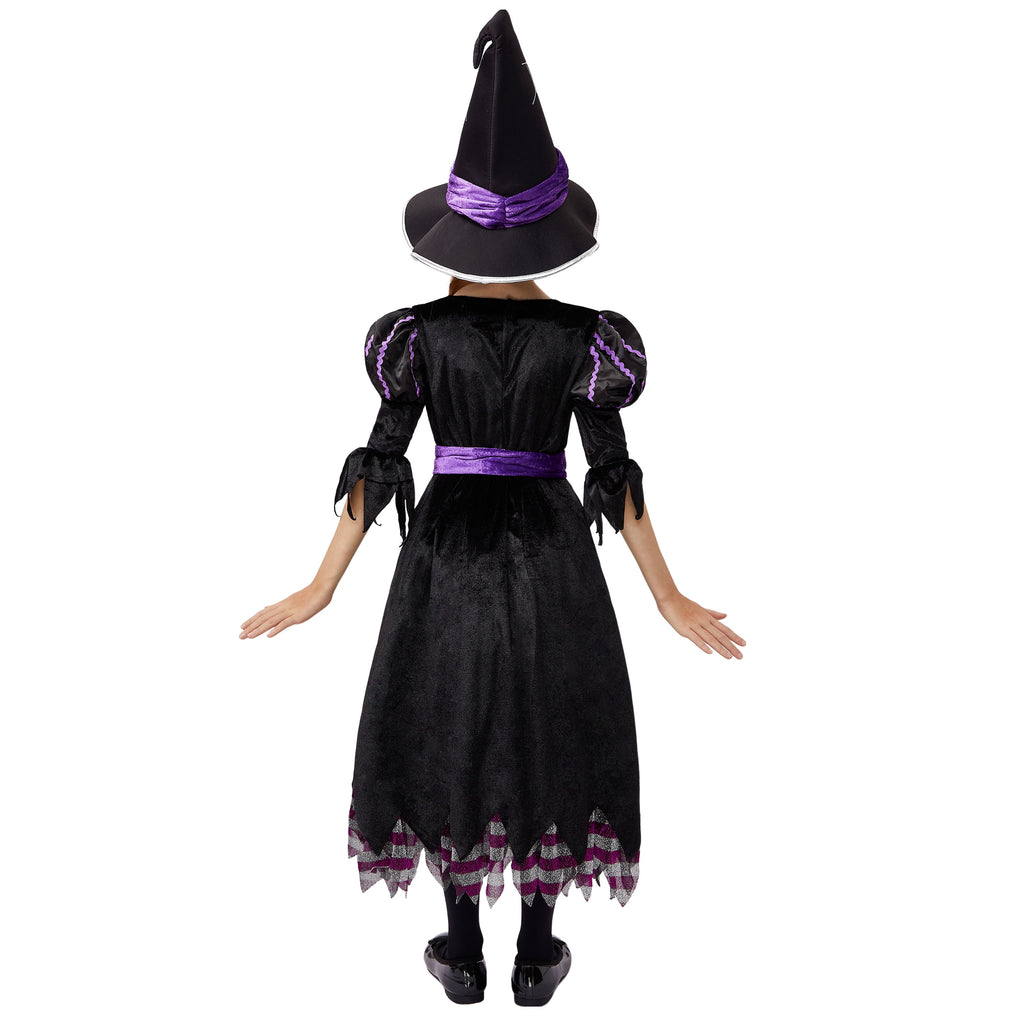 Joyfy Witch Costume Set for Girls, Halloween Fancy-Dress with Broom Hat for Toddler Kids Halloween Party Dress up 3-14 Years