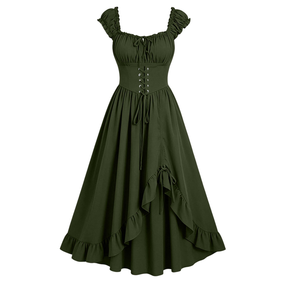 Gothic Dresses for Women Medieval Renaissance Halloween Costume Lace Up Corset High Low Ruffle Hem Square Neck Vintage Gown