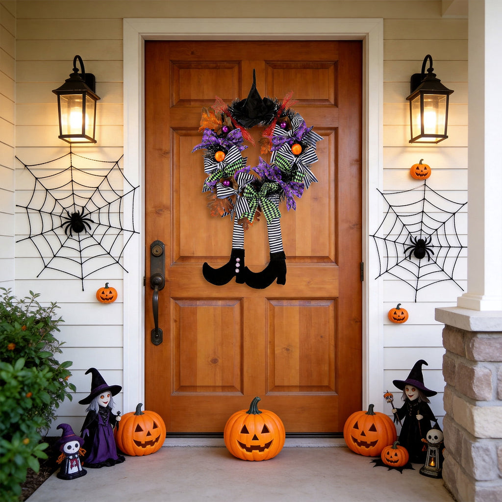 AGCAN Halloween Wreaths for Front Door, 17 Inch Pre-Lit Halloween Wreaths with Bats & Deadwood, Halloween Decorations for Door,Porch,Window,Indoor and Outdoor Decor