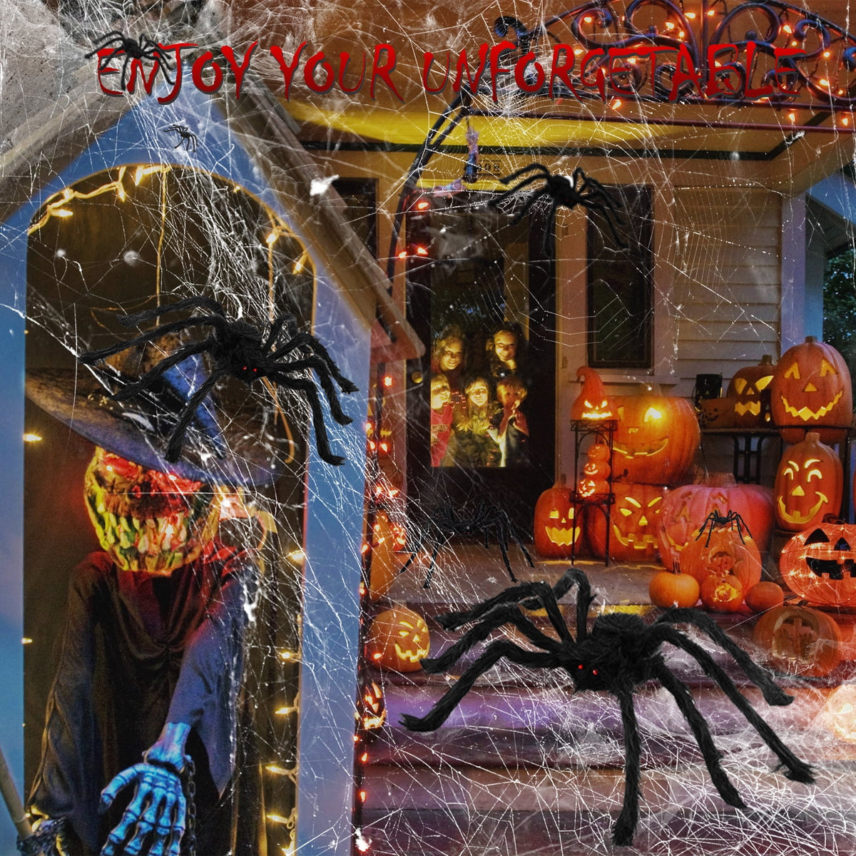 Halloween Spider Decorations, 6 Pcs Realistic Hairy Spiders Set, Scary Spider Props for Indoor, Outdoor and Yard Creepy Decor(50", 35", 30", 20", 12", 12")