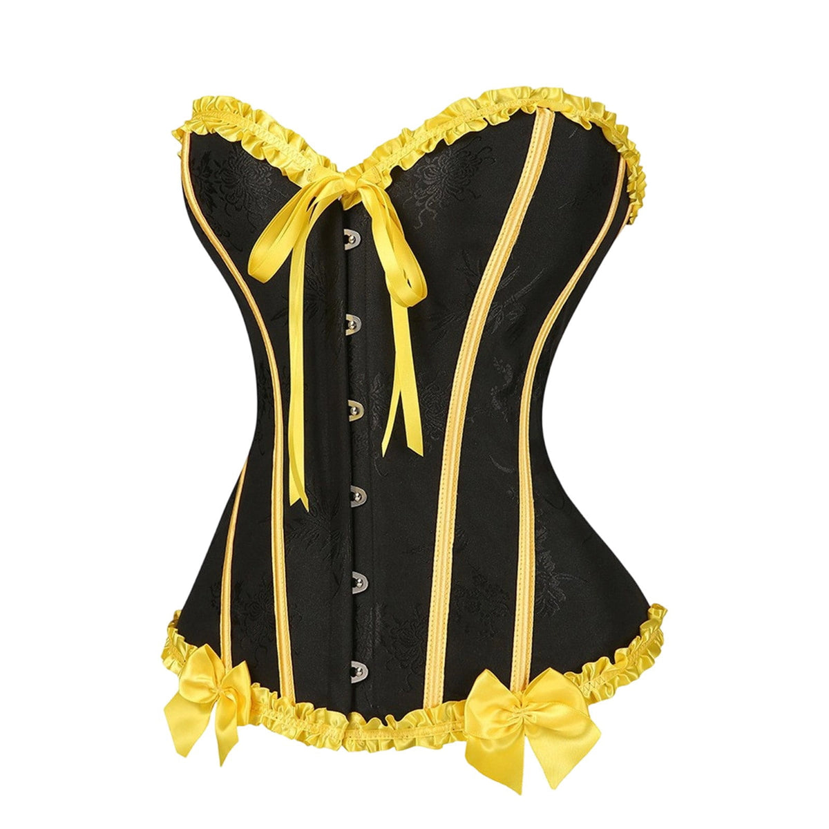 JOANKDMI Women's Chic Gothic Steampunk Corset Top with Ribbon Tie and Ruffle Trim Elegant Bustier for Pirate Roleplay and Vampire Halloween Dress Up Outfit