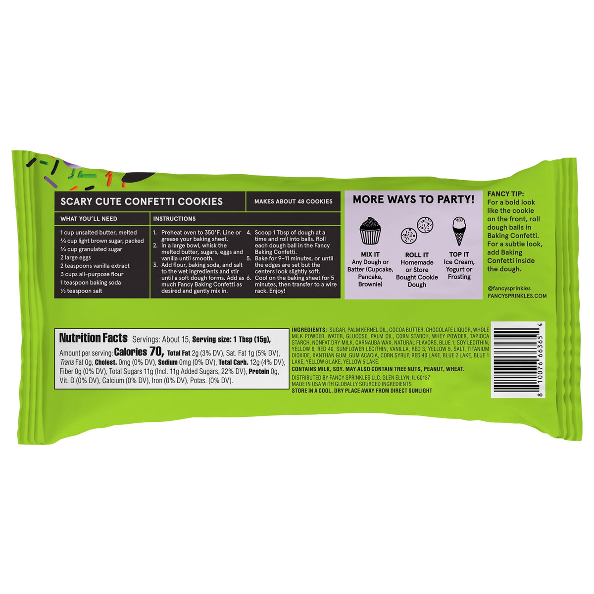 Fancy Sprinkles Halloween Baking Confetti with Sprinkles and Chocolate Candy Pieces, 8 oz Bag