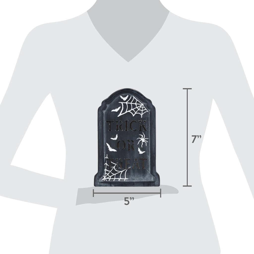 Ceramic Trick or Treat Tombstone Decoration, Black and White, 7", Halloween by Way To Celebrate
