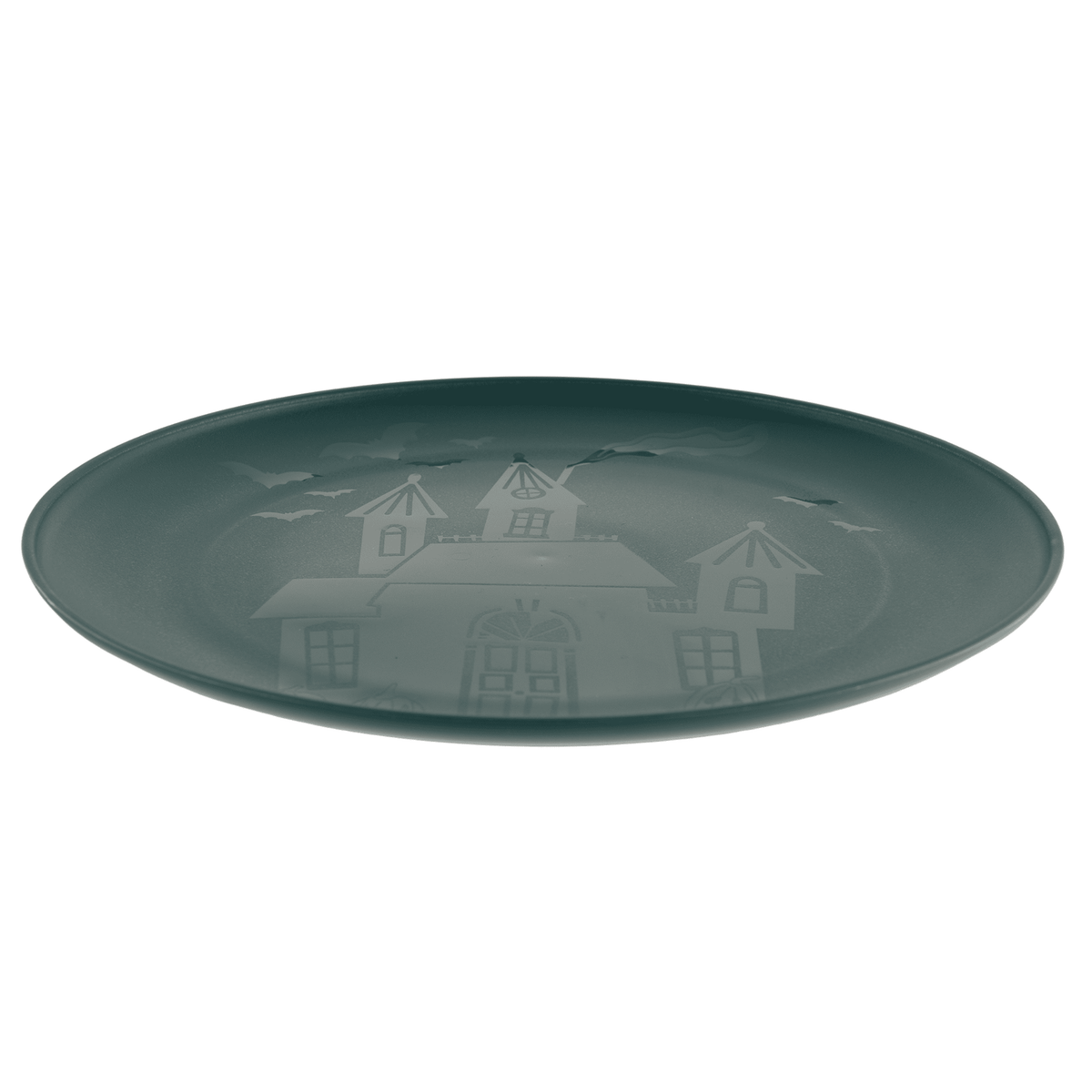 Mainstays 10.5 in Round Plastic Halloween Bats Dinner Plate, Black