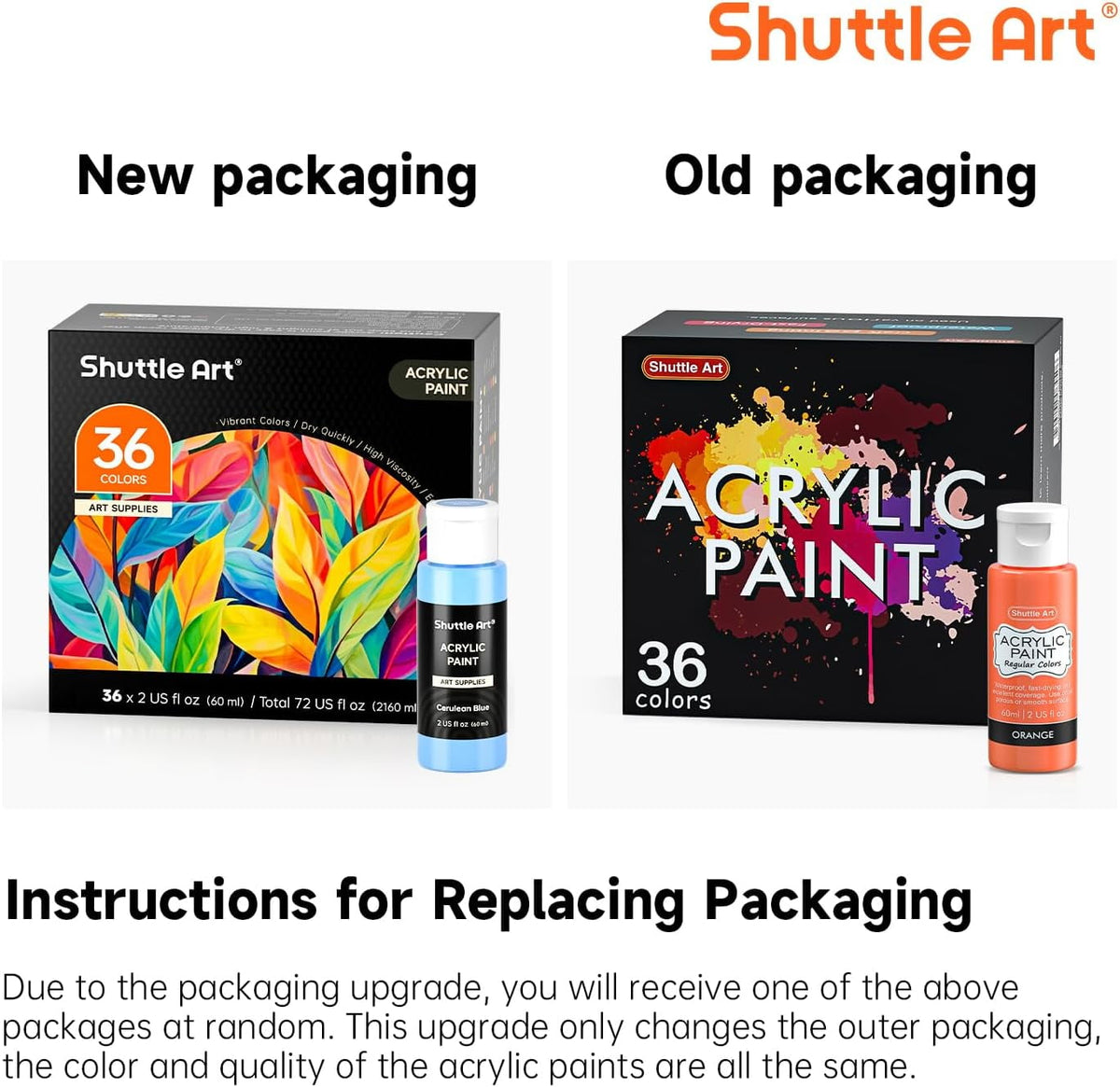 Acrylic Paint, Shuttle Art 50 Colors Acrylic Paint Set, 2oz/60ml Bottles, Rich Pigmented, Water Proof, Acrylic Paints for Artists, Beginners on Canvas Rocks Wood Ceramic Fabric