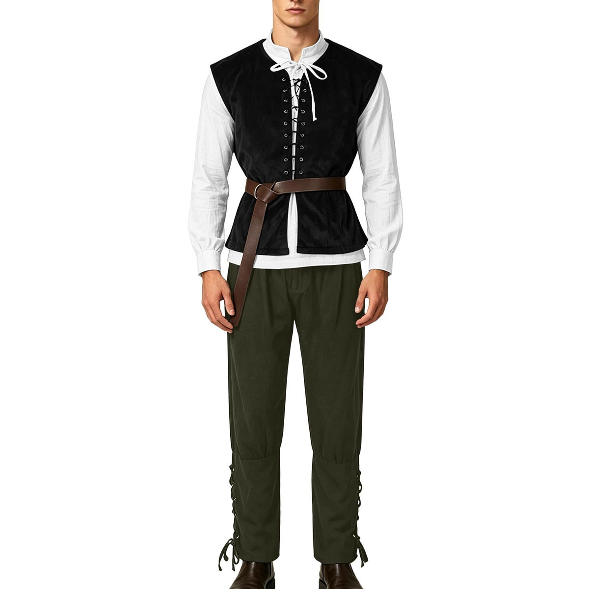 Ceisia Medieval Renaissance Outfit For Men Lace Up Waistcoat Long Sleeve Shirt Lace Trousers With Matching Belt Halloween Pirate Halloween Gift