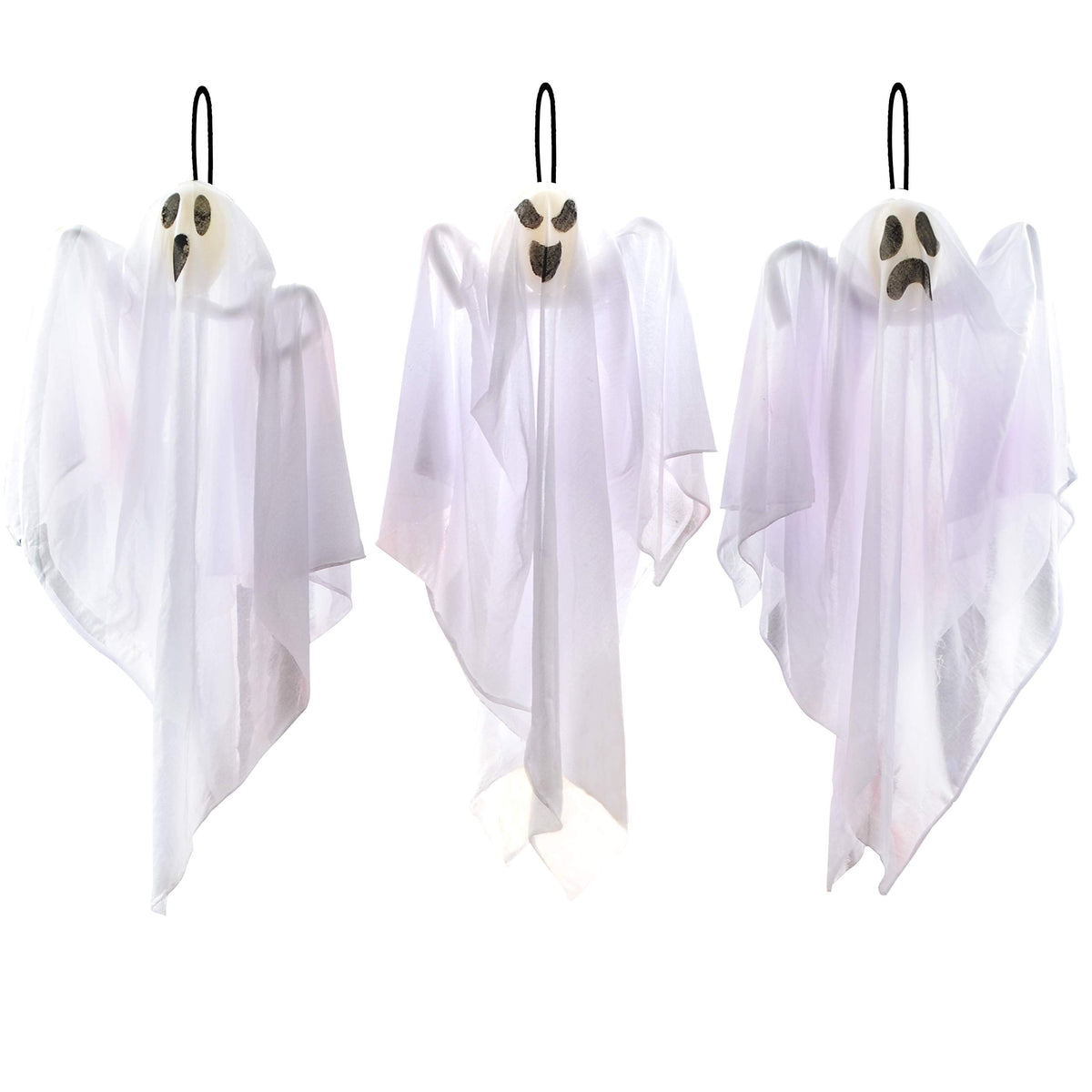 Joyfy 3 Pack Halloween Hanging Ghosts Decorations,27.5" Cute Scary Flying Ghosts Outdoor Hanging Halloween Decorations Yard Decorations