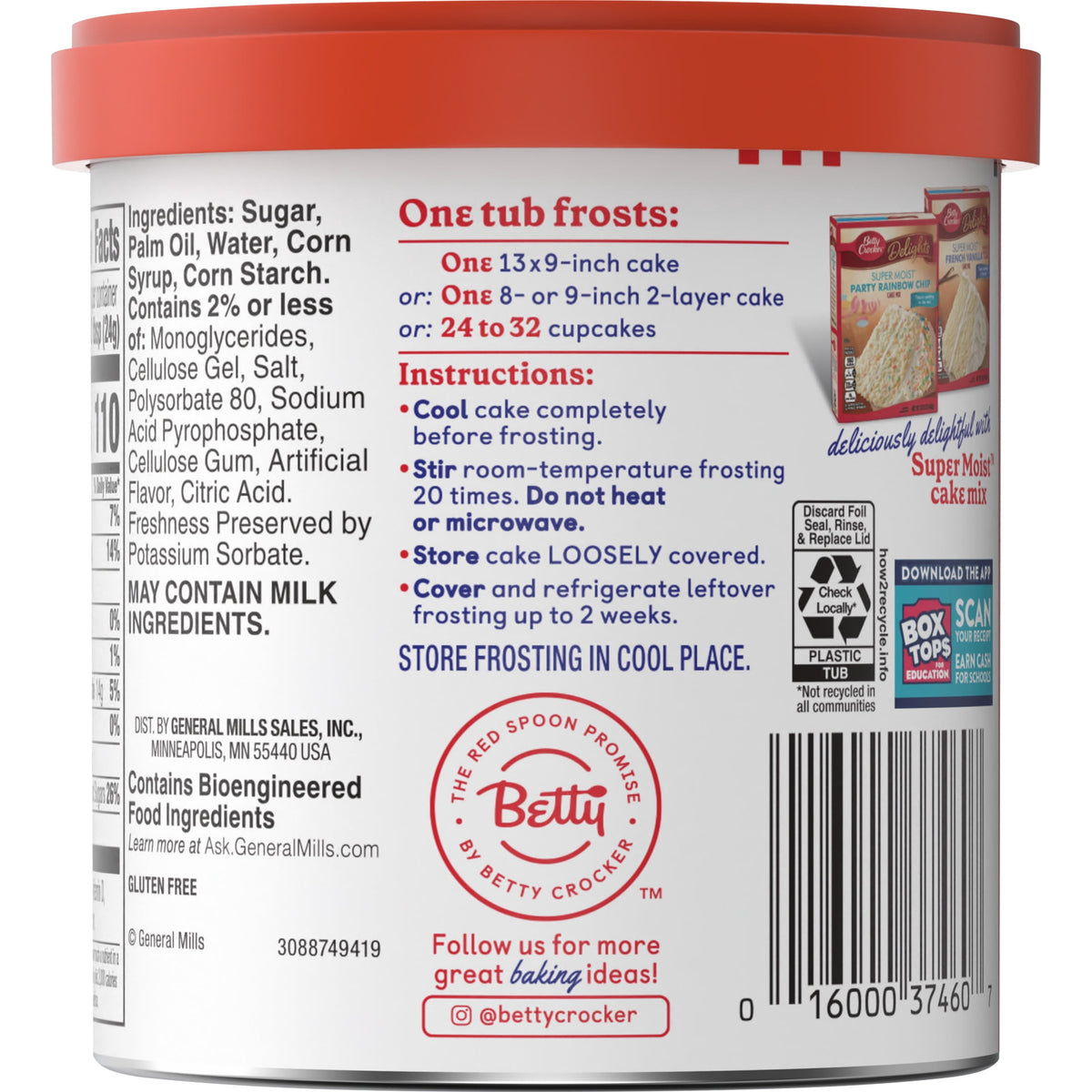 Betty Crocker Whipped Fluffy White Frosting, Gluten Free, 12 oz