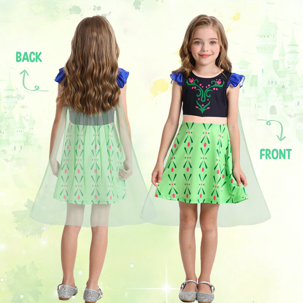 Benylion Girls Ice Princess Dress Halloween Cosplay Costumes With Tulle Cape Kids Birthday Party Dress up Outfit for 7-8 Years