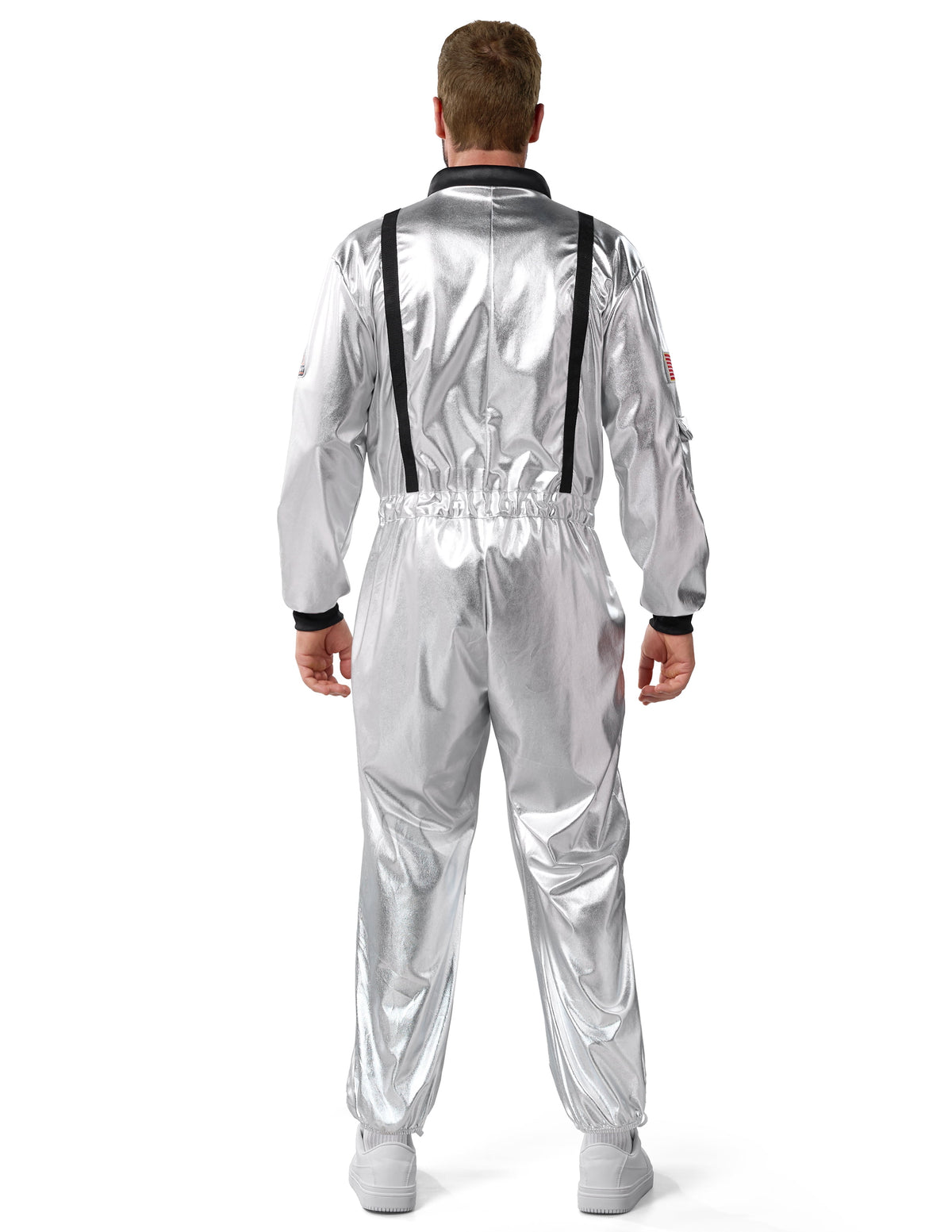 Joyfy Adult Men Astronaut Costume Halloween Spaceman Costume Silver Space Suit Spaceman Jumpsuit Pilot Outfit for Halloween Party Cosplay
