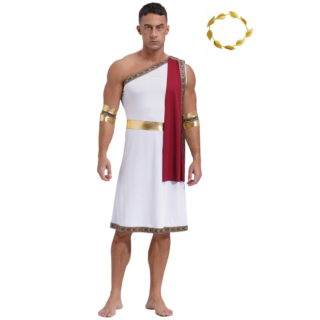 YiZYiF Mens Halloween Ancient Greek Cosplay Costume Roman Toga Caesar Party Fancy Dress Up Set Black S