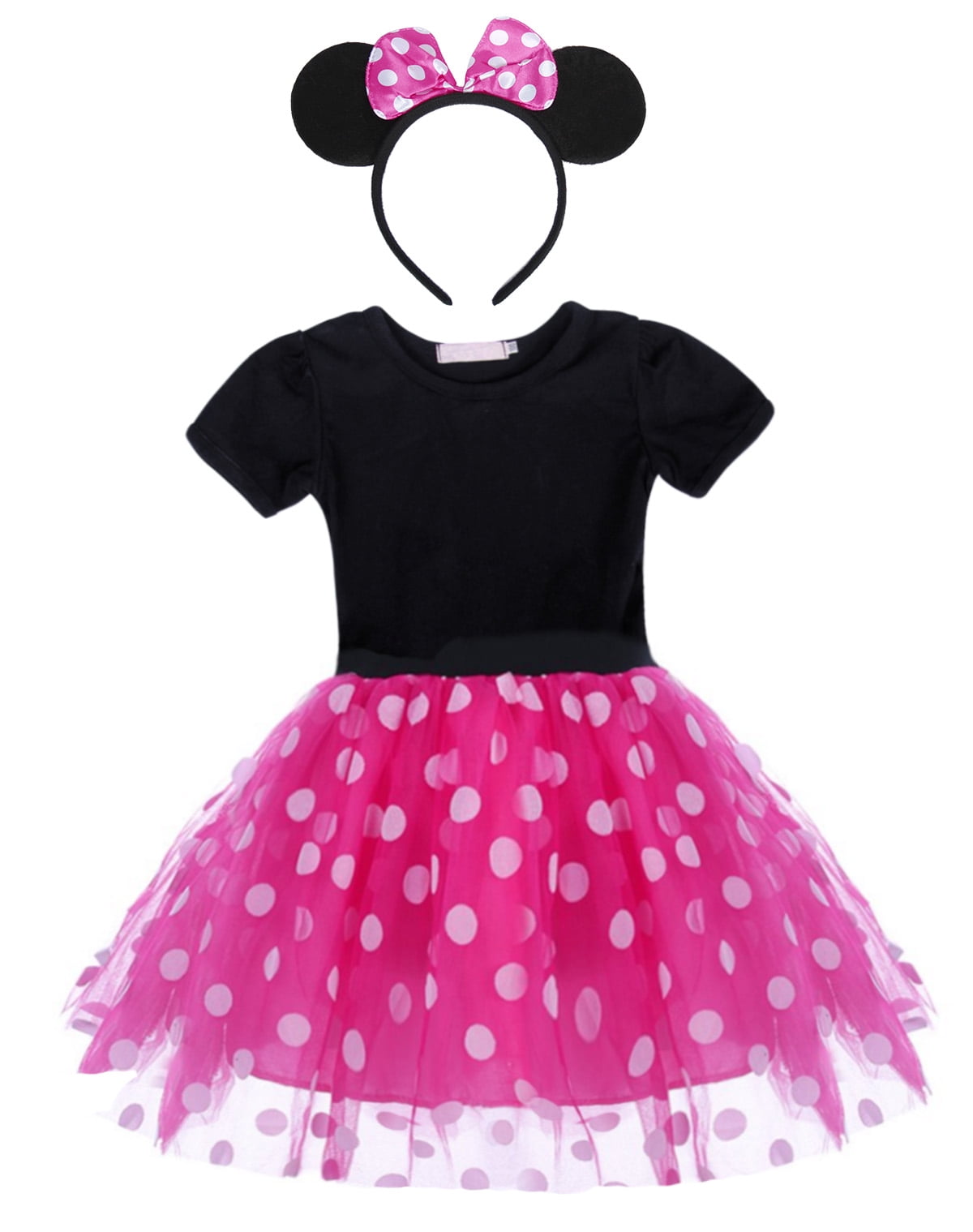 Jurebecia Girls Red Polka Dot Tutu Dress with Bow Headband, Baby Toddler Party Costume for Birthday & Cosplay (110 cm)