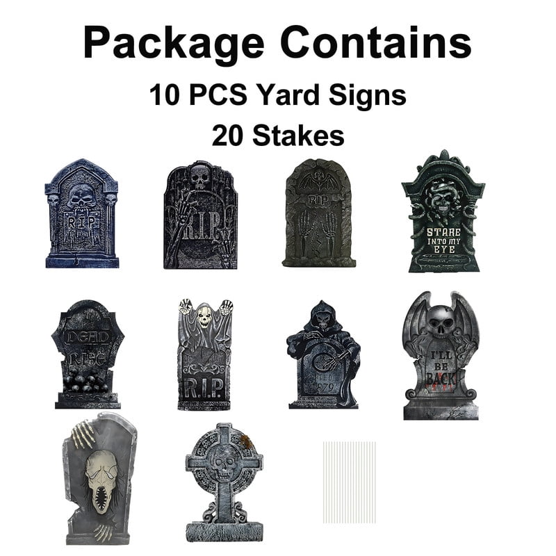 DUNCHATY 10-Pack Halloween Tombstone Decor Set - Graveyard Scene with Plastic Stakes, Weatherproof Haunted House Yard Display for Pathways & Lawns