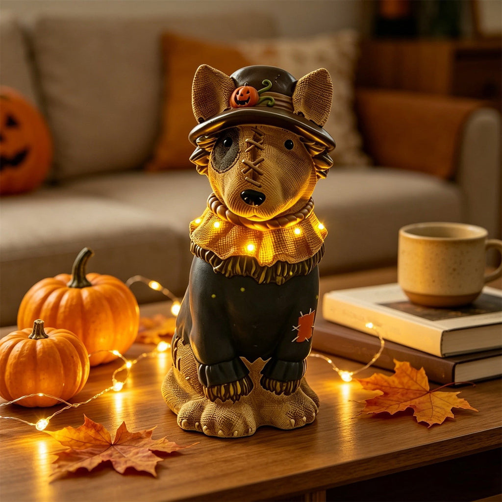 Gray Frenchie in Shark Costume Blow Mold, Halloween French Bulldog Statue with Light Up Pumpkin Decor, Cute Resin Outdoor Indoor Tabletop Dog Ornament, Entryway Patio Yard Decoration, 8"