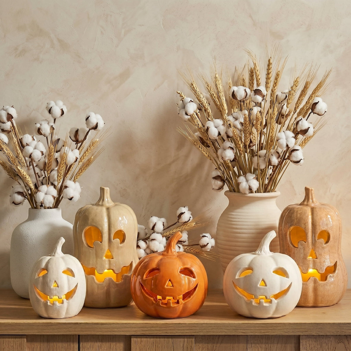Halloween Handcrafted Jack-O'-Lantern, 5.5" Hand-Carved Pumpkin Decor, Durable Kiln-Fired Autumn Halloween Centerpiece for Indoor Tabletop, Mantle & Fall Home Decoration 2026
