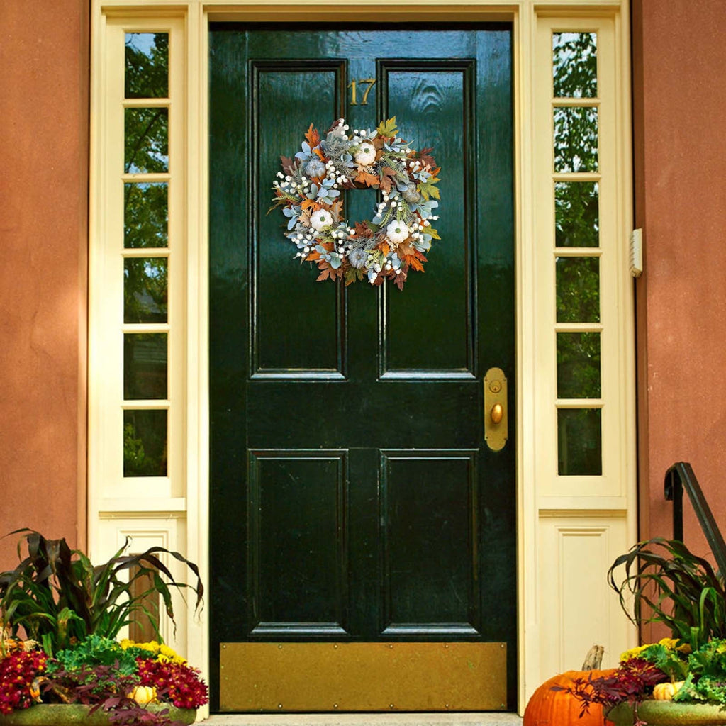 Btomtd Diameter 8" Pumpkin Skull Wreath Halloween Decor Acrylic Round Disk Hanging Ornament with Garland for Front Door Window, A