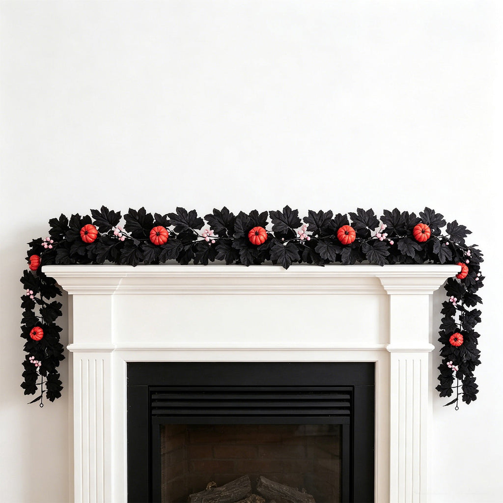WKSCLPAI Halloween Maple Leaf Garland, Fall Vine Wreaths for Autumn Festivities Decor,Seasonal Garlands for Home,Halloween & Fall Decorations