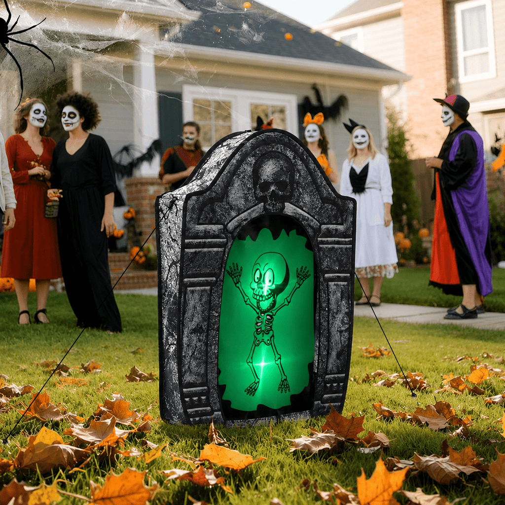 Wondiair 41" Halloween Tombstone with Lighted Skeleton, Outdoor Halloween Graveyard Decoration for Yard, Lawn, Porch & Haunted House