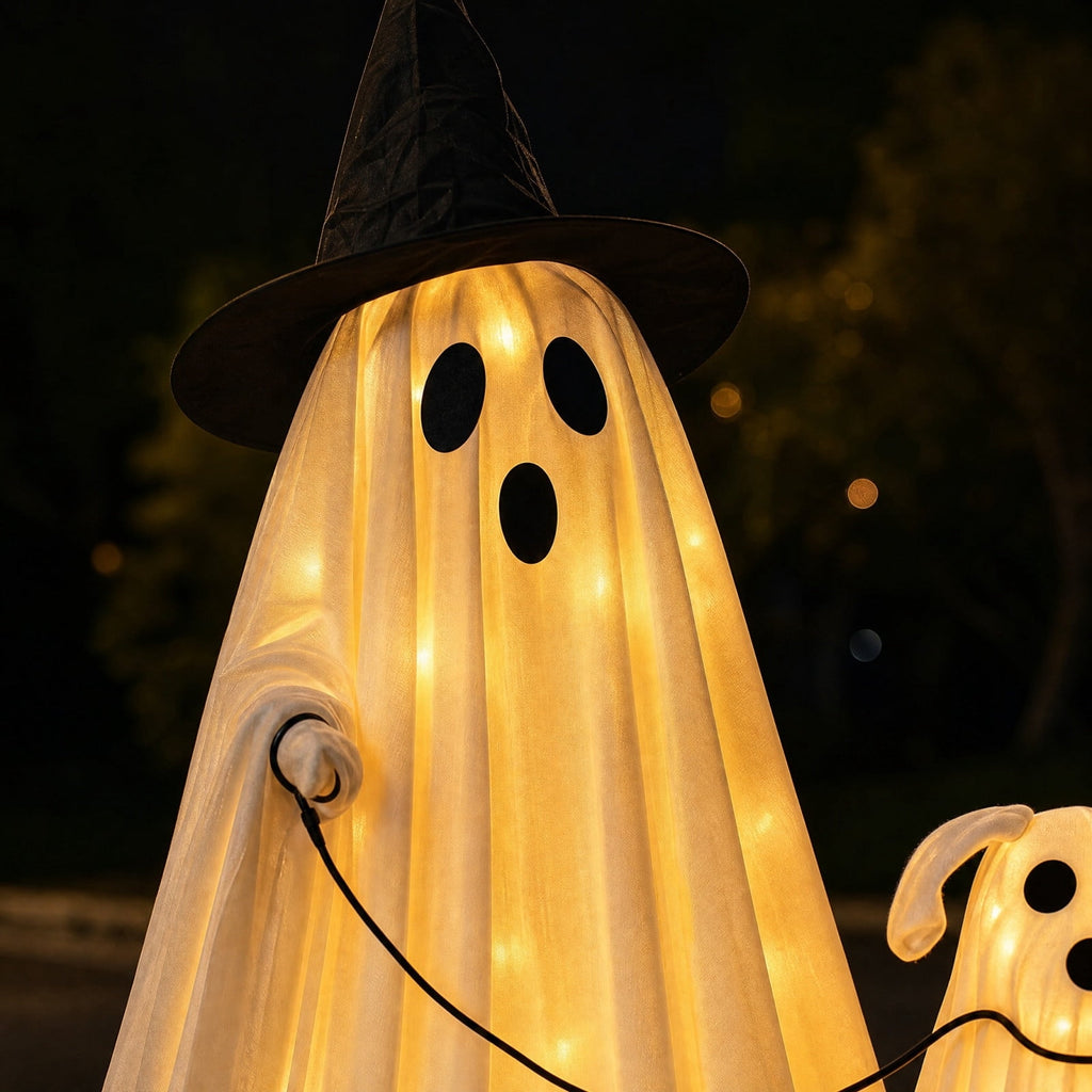 Halloween Light-Up Ghost Decorations Outdoor - 6.5 FT - 8 Sounds Gaint Hanging Swing Ghost Halloween Decoration, Spooky Cute Ghosts Decorations for Front Porch Yard Tree