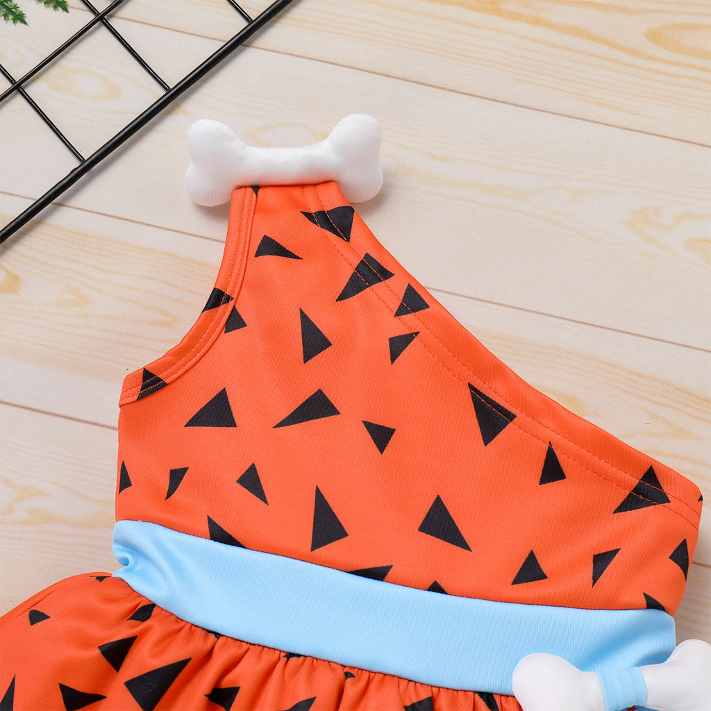 Kids Baby Bam Bam Costume Flintstone Costume Caveman Cavegirl Historical Stone Age Themed Birthday Outfit for Girls Boys Halloween Cosplay Dress Up Photo Shoot 2-3 Years Girl - Orange