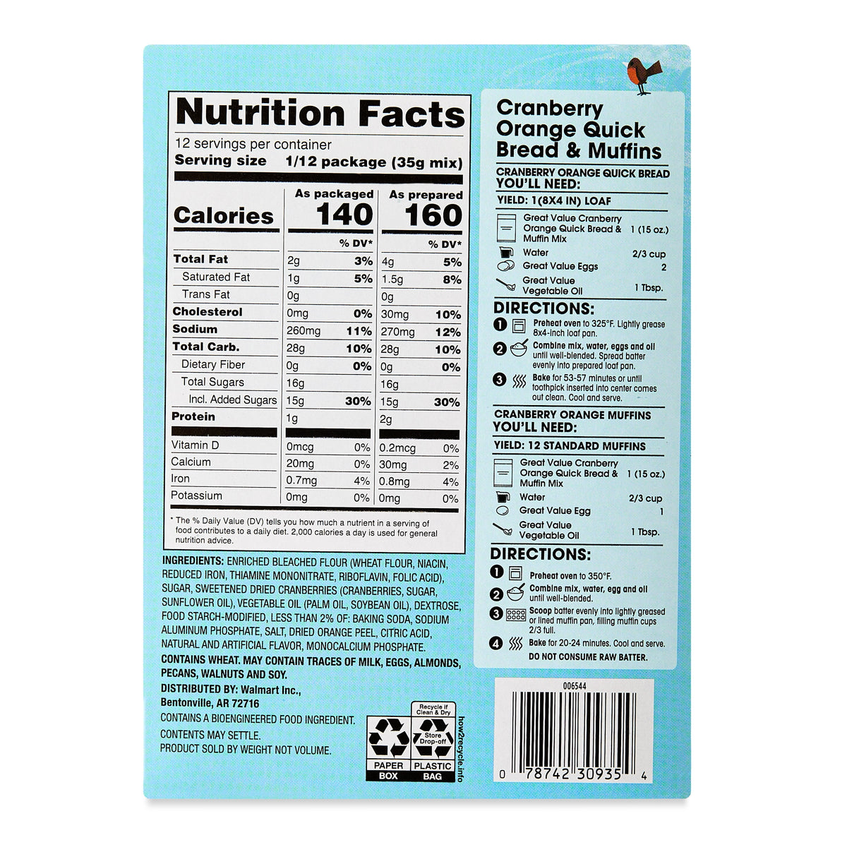 Great Value Cranberry Orange Muffin and Quick Bread Mix, 15 oz