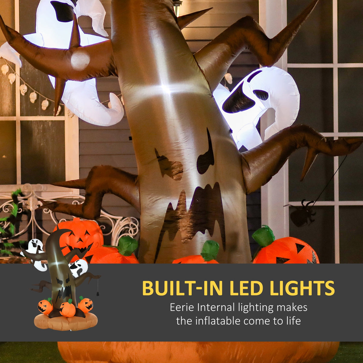HOMCOM 7.5' Tall Lighted Halloween Inflatables Outdoor Decorations Haunted Tree With Owl, Ghost, Pumpkins, Blow Up LED Yard Decor for Garden, Lawn, Party, Holiday, Waterproof