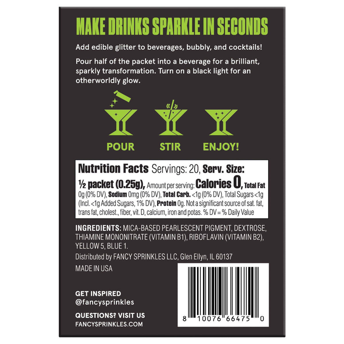 Fancy Sprinkles Glow Under Black Light Edible Glitter Packets, 0.2 oz, 10 Count
