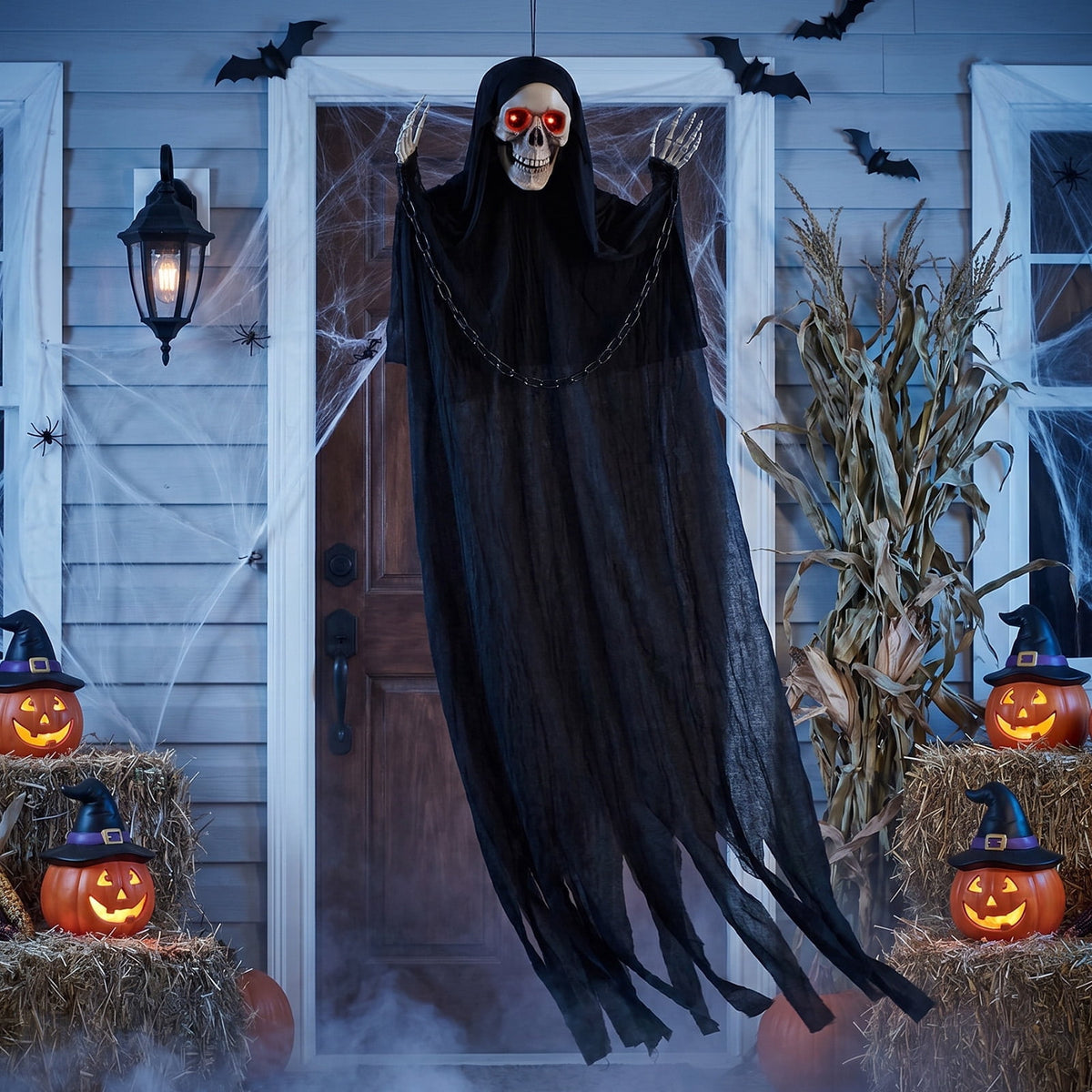Ayieyill Halloween Grim Reaper 6ft Hanging Ghost Skeleton Decorations, Spooky Halloween Decor for Yard Haunted House Party Outdoor