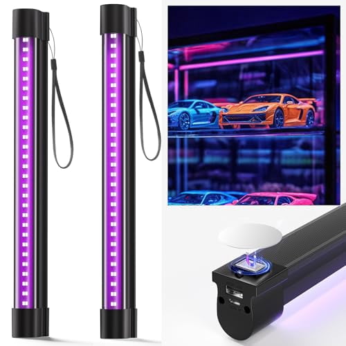 Battery Powered Black Light,Rechargeable Blacklight,Cordless 395nm Light Glow Party,Halloween,Body Painting,2 Packs