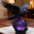 Clearance Gothic LED Lamp – Raven's Moonlight Mysterious Crow on Orb Sculpture, 3D Hollow Lantern Decorative Lamp for Gothic Collectors, Halloween Enthusiasts Best Halloween Gifts