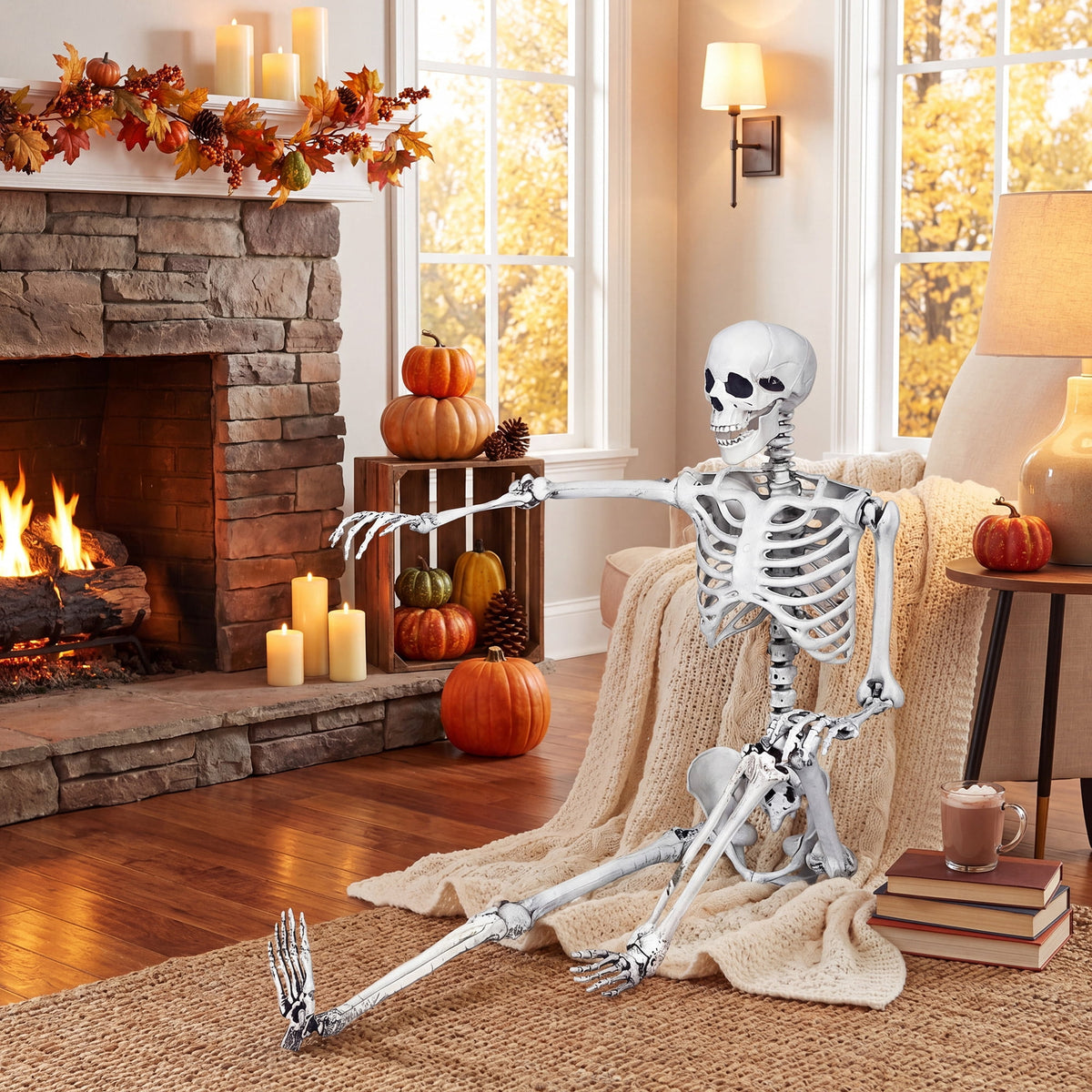 Costway 5.4ft Halloween Christmas Skeleton Life Size Realistic Full Body Hanging with Movable Joints 63 Inches