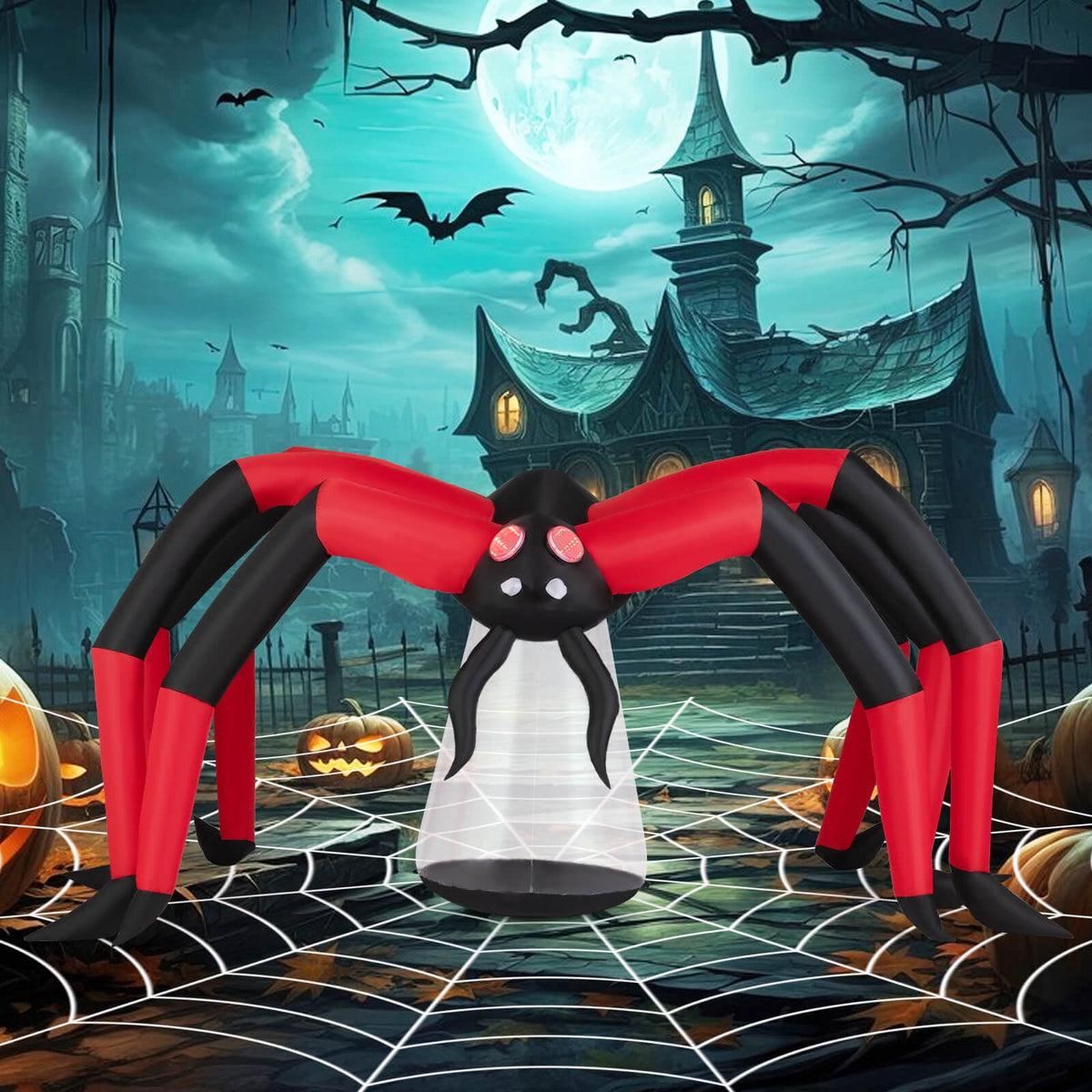 Costway 5 FT Halloween Inflatable Spider with Red Tunnel Light Eyes Ground Stakes for Lawn