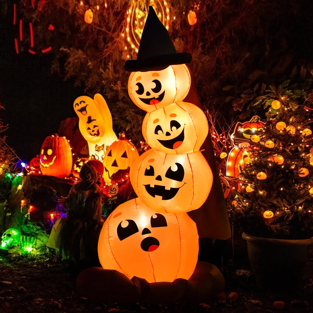 Costway 6.8FT Halloween Inflatable Pumpkin Combo Blow up Pumpkins w/ Witch’s Hat