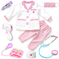 Doctor Costume for Kids Doctor Coat, Doctor Dress Up and Play Set 8 PCS with Real Stethoscope, Lab Coat Career Day Costume Kit for Toddlers Girls 3-12 - Pink