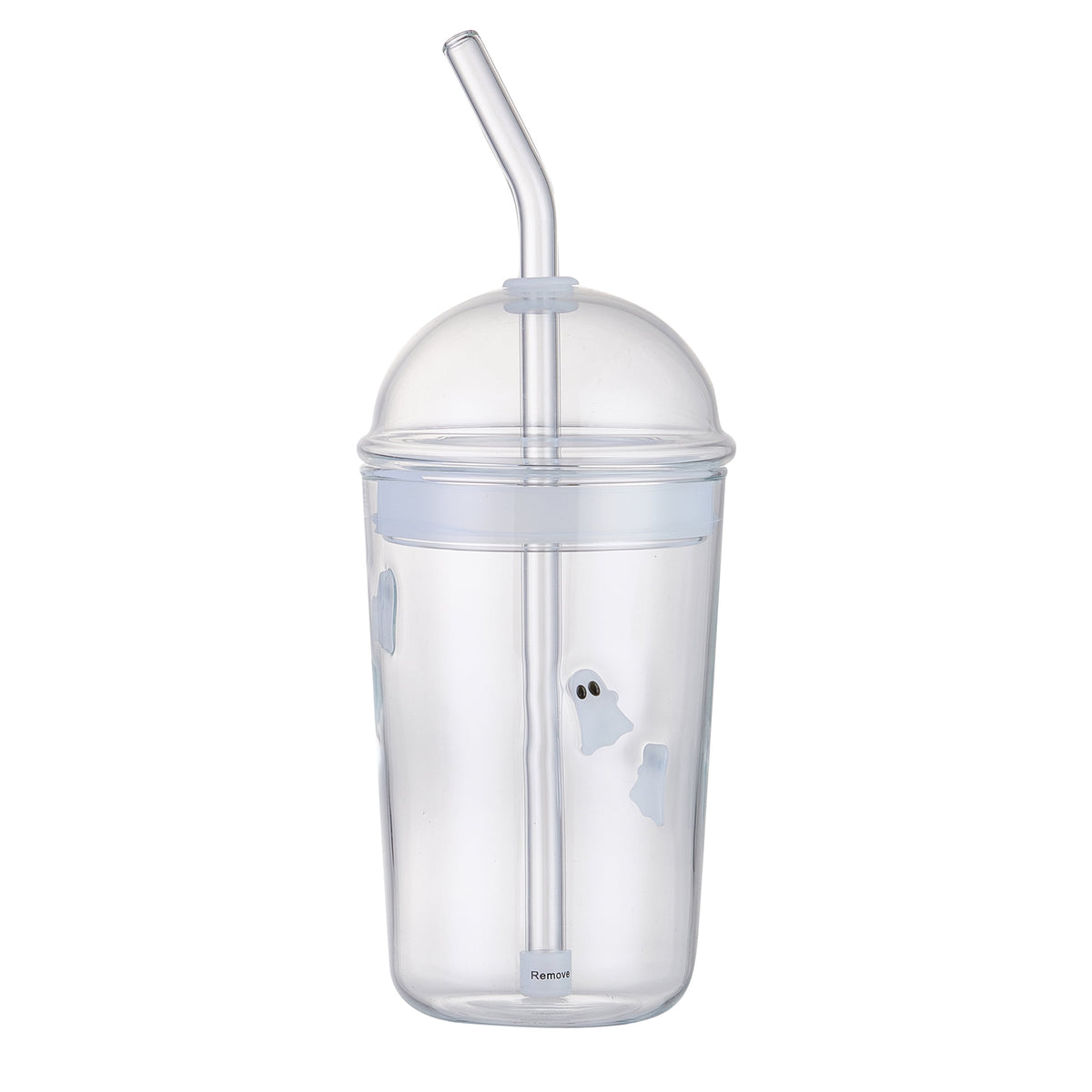 Way To Celebrate 16 oz Ghost Icon Clear Glass Sipper with Lid and Straw