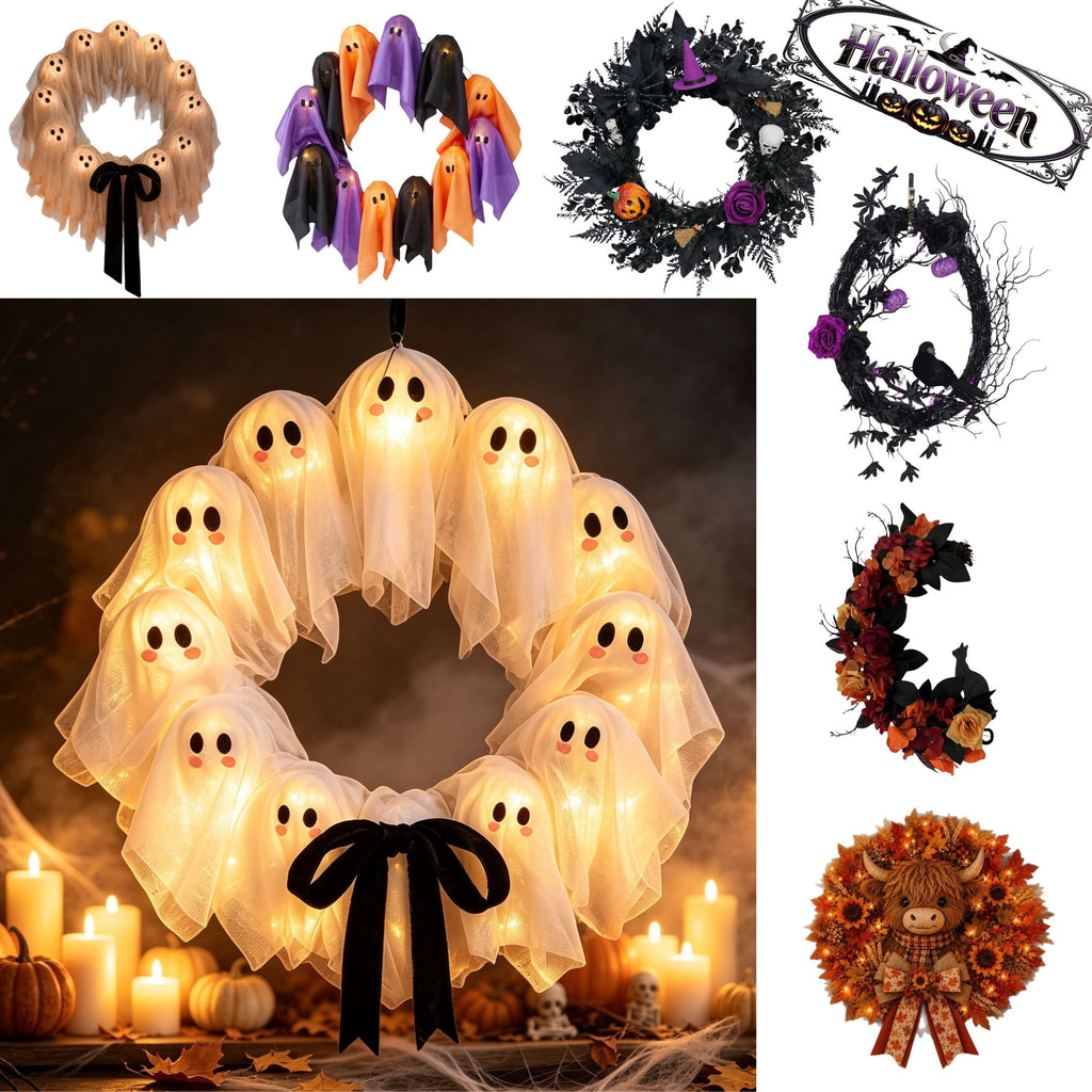Gcvizuso Halloween Wreath with LED Light String, Purple Rose Black Crow Oval Spooky Twig Wreath for Front Door Window Fireplace Decor