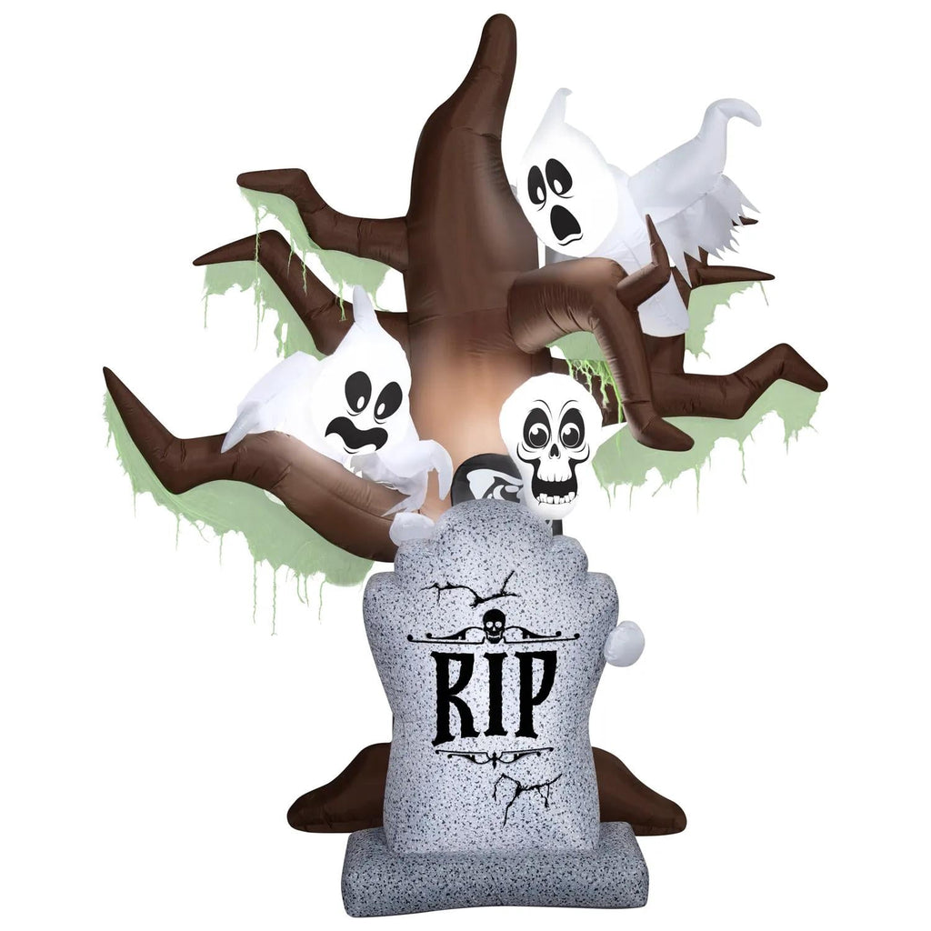 8 Ft. Airblown Blowup Inflatable Tombstone with Haunted Ghost Tree ShortCircuit Lightshow Halloween Outdoor Yard Decoration