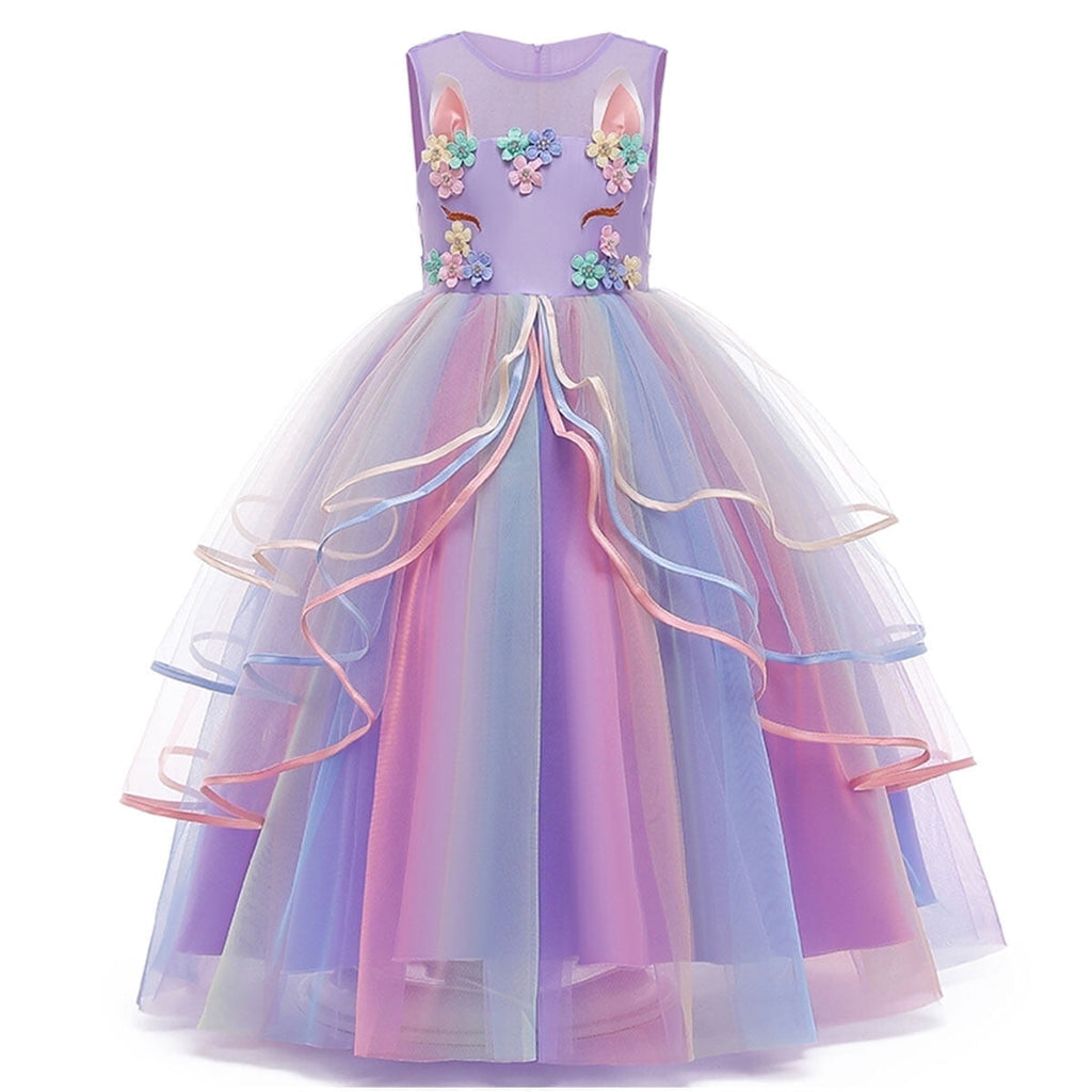 HAWEE Princess Girl Dress Long Tulle Gown Flower Girls Unicorn Dress