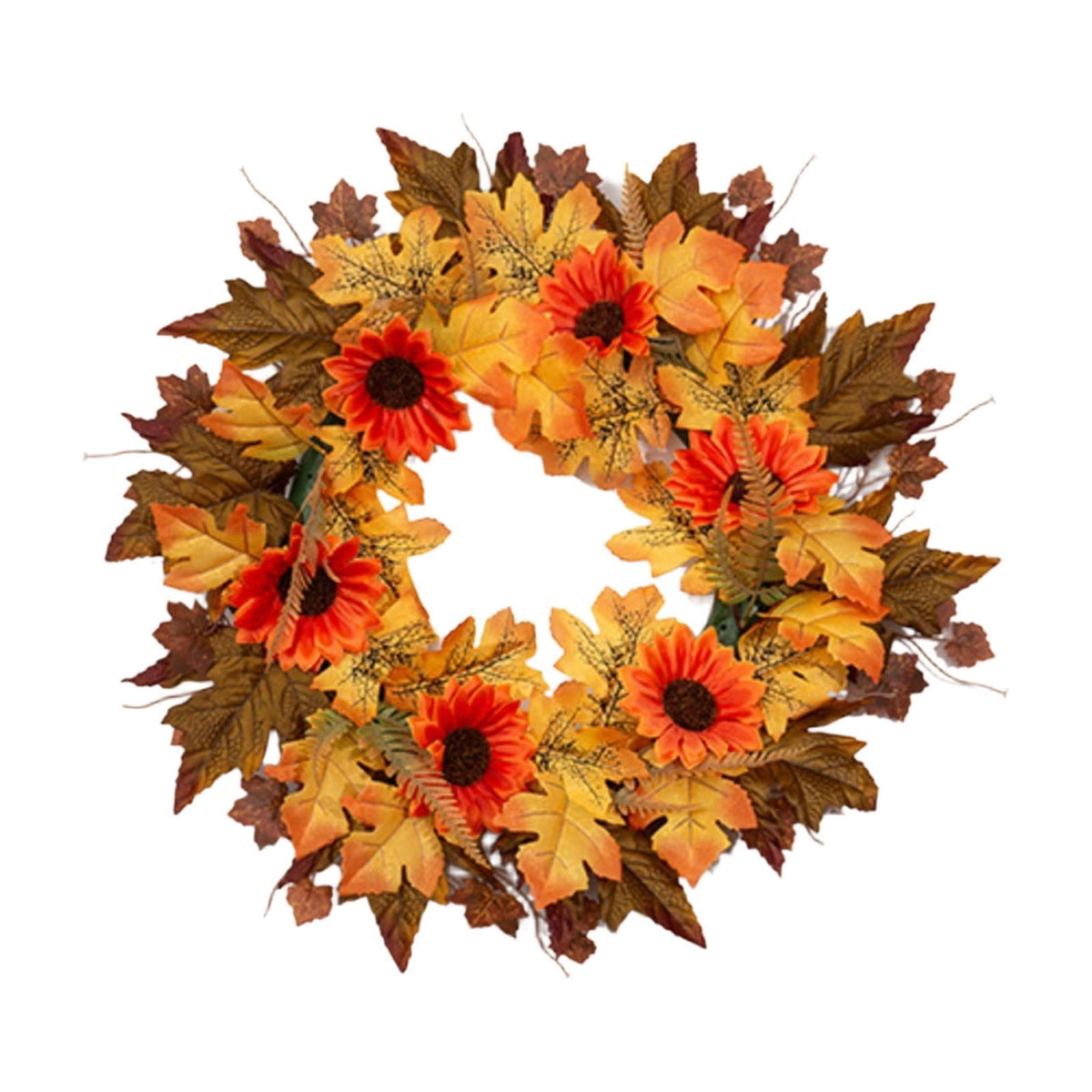 HOARBOEG Handmade Wrought Iron Maple Leaf Wreath, Thanksgiving Rudolph Fall Harvest Door Hanging, Orange Metal Autumn Wreath with Berries, Garden Wall Decor, 15.75 in