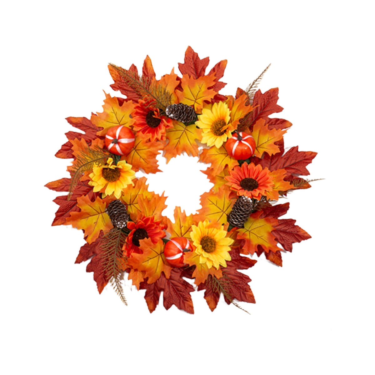 HOARBOEG Handmade Wrought Iron Maple Leaf Wreath, Thanksgiving Rudolph Fall Harvest Door Hanging, Orange Metal Autumn Wreath with Berries, Garden Wall Decor, 15.75 in