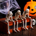 Halloween Decor Skeleton Statue Figurines Skull Decor See No Evil Hear No Evil Speak No Resin Skeleton Shelf Sitters Sitting Figurines for Home Kitchen Party Decor Table Ledge Edge Decorative (C)