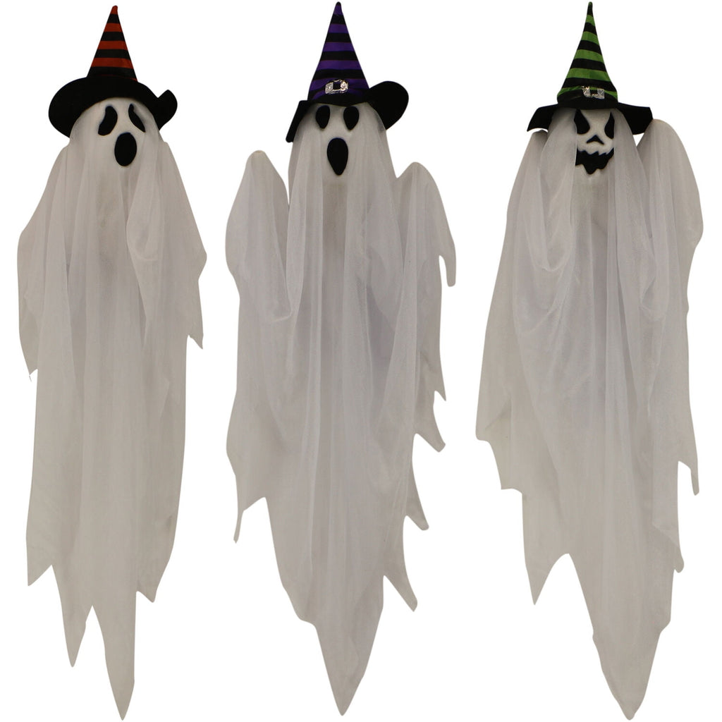Haunted Hill Farm Set of 3 Hanging Ghosts, Indoor/Outdoor Halloween Decoration, HHGHST-8H