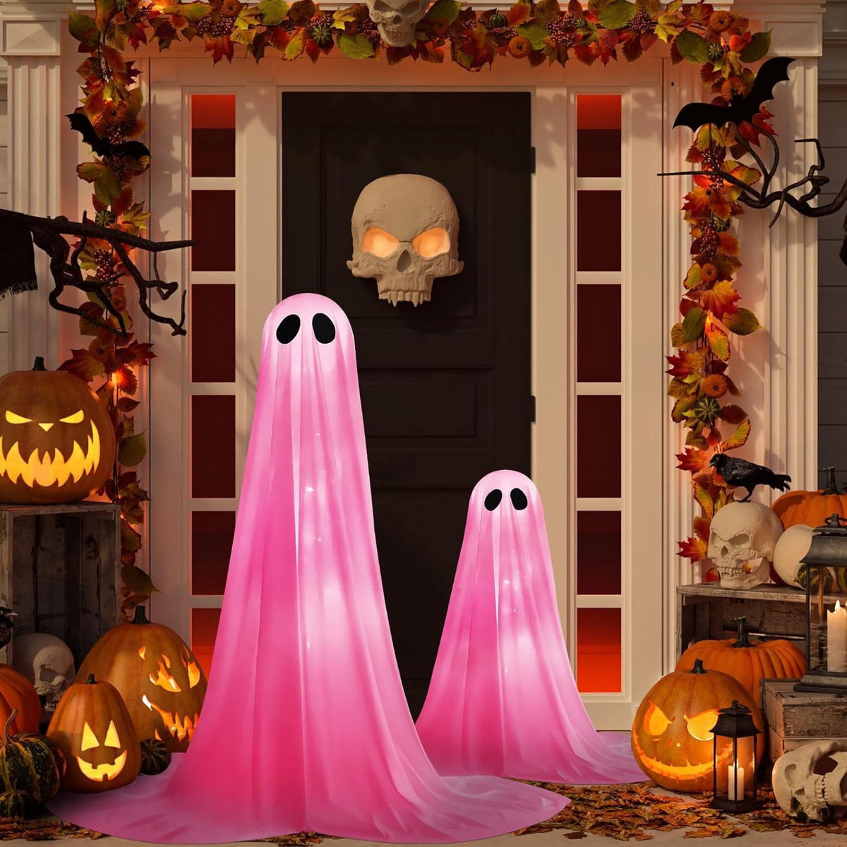 Inflatable Ghost Halloween Decor - Adorable LED Light-Up Ghosts for Outdoor Halloween Parties, Perfect for Front Yard Displays, Porch Decoration, and Holiday Styling