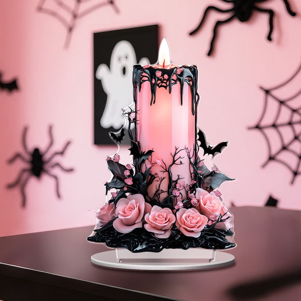 Mauxuk Halloween Black Witch Acrylic Decor - Gothic 2D Tabletop Centerpiece for Spooky Party, Haunting Mantel Decor, Gift for Horror Fans, 8-Inch Tall with Stand