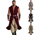 Men's Medieval Vintage Viking 5-Piece Cosplay Costume Set Sleeveless Hooded Cape Belt and Bracers for Halloween
