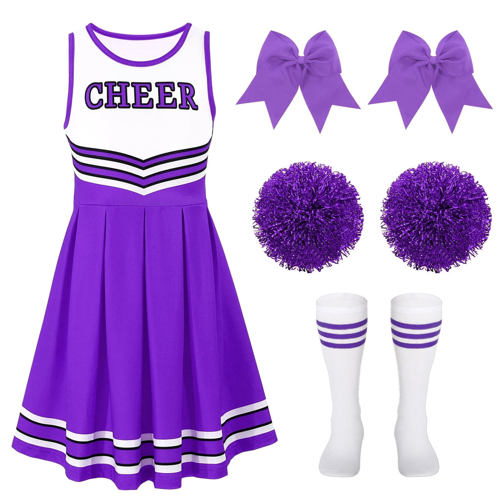 SUOSDEY Girls Cheerleader Costume Outfit Set,Kids Sleeveless Cheerleading Uniform for Party Birthday Halloween